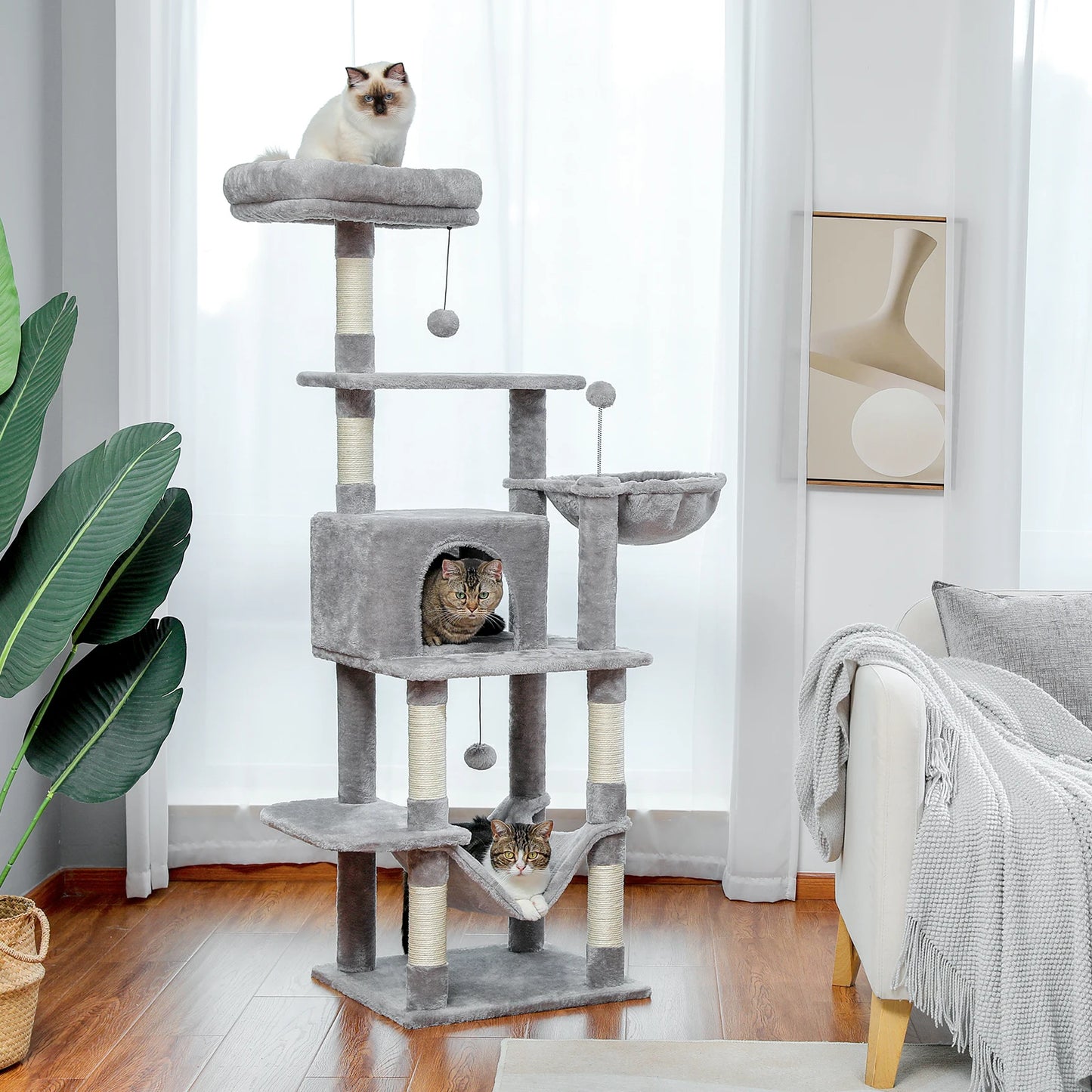 Pet Cat Tree House Condo Perch Entertainment Playground Stable Furniture for Kitten Multi-Level Tower for Large Cat Cozy Hommock