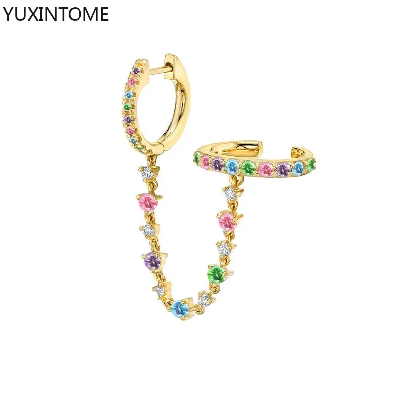 Colorful Crystal Earrings 925 Sterling Silver Ear Needle Stud Earrings for Women Cross Dangle Earrings Party Wedding Jewelry