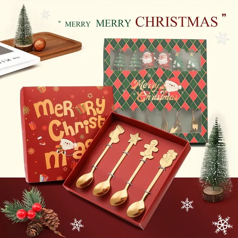 Christmas Gift Elk Christmas Tree Dessert Spoon Cutlery Spoon Set Fruit Coffee Spoon Cutlery Wed Christmas Gift