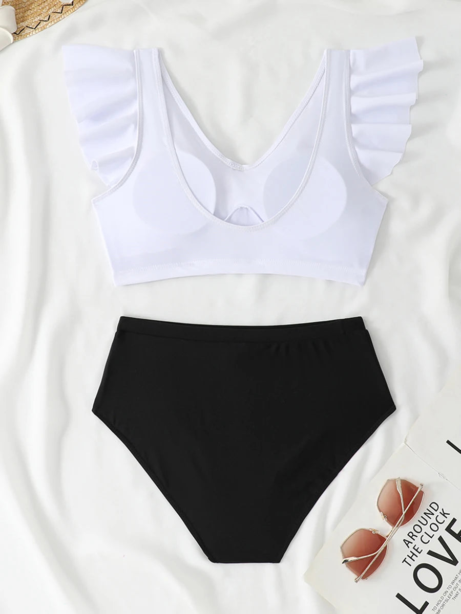 2025 Ruffle Bikinis Women Sexy Swimwear Female High Wasit Swimsuit Bathers Bathing Swimming Swim Suit Beachwear Summer