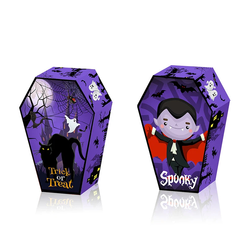 12pcs Halloween Coffin Shape Snack Box Skull Bat Ghost Goodie Boxes for Happy Halloween Party Decor Supply Trick or Treat Box