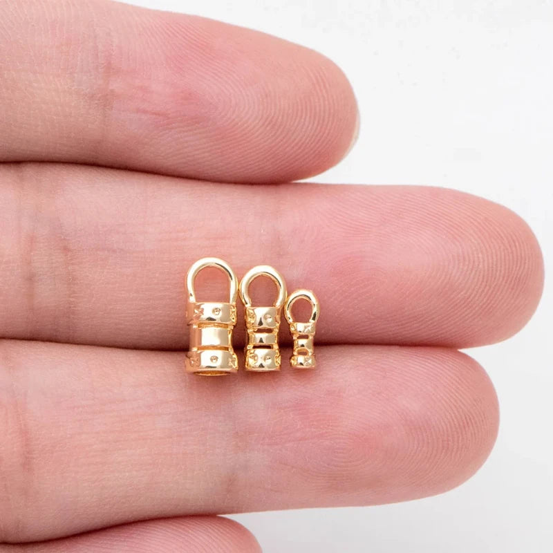20Pcs Brass 18K Gold Plated Crimp End Caps with Loop Cord Tube Barrel  Ends Cap for Leather Cords And Chains Diy Jewelry Making