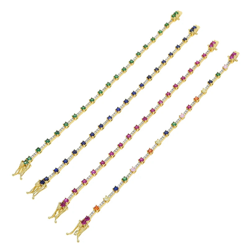 Gold Color Colorful Fashion Women Jewelry Rainbow Blue Red Green CZ Bar Geometric Charm Link Chain Bracelet