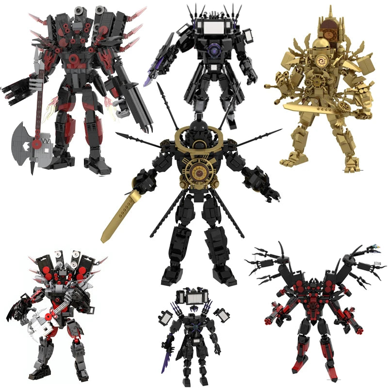 New Skibidi Toilet Titan Guitor Speaker Man Building Blocks Set With Battle-axe Creative DIY Bricks Toys For Boys Christmas Gift