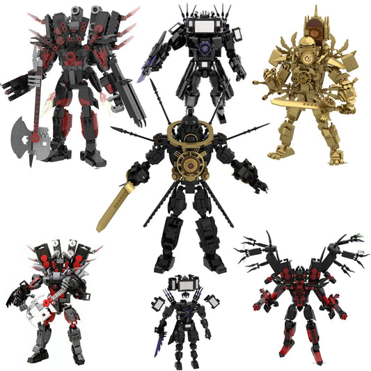 New Skibidi Toilet Titan Guitor Speaker Man Building Blocks Set With Battle-axe Creative DIY Bricks Toys For Boys Christmas Gift