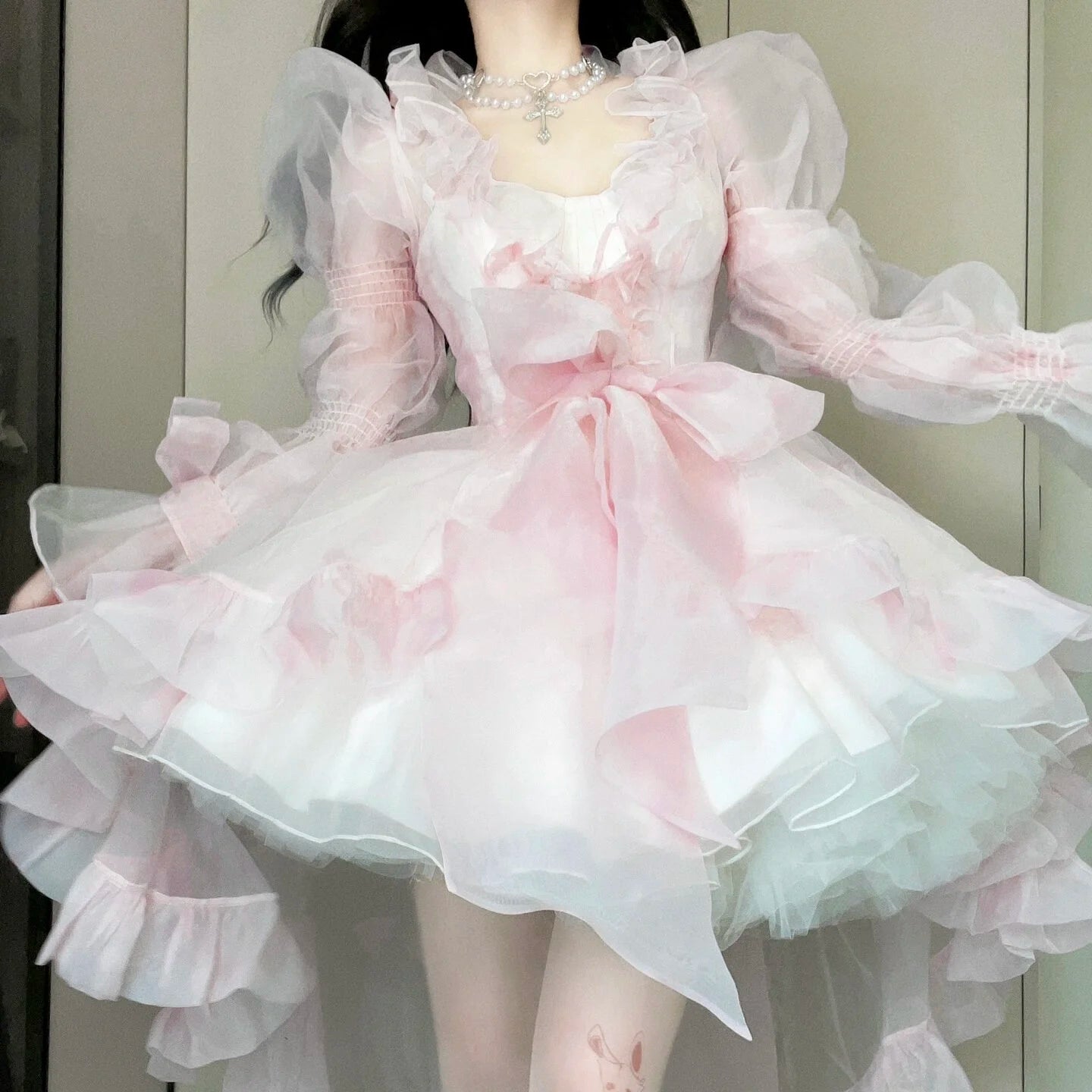 French Style Flower Wedding Dress Lolita Sweet Girl Women Fairy Tube Top Sling Dress with Long Cardigan Birthday Princess Dress