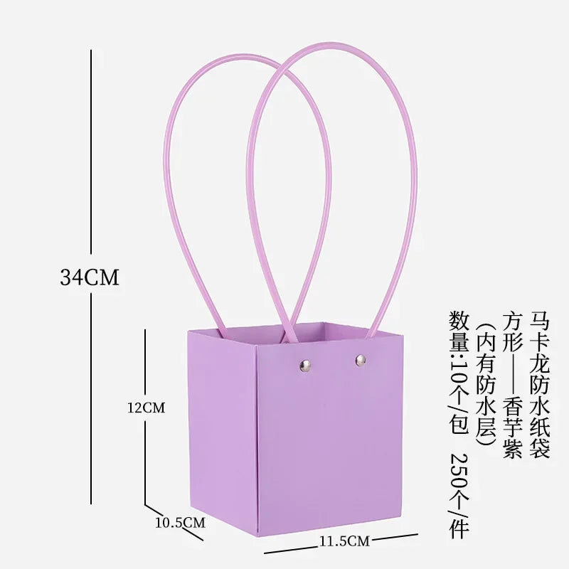 10pcs Christmas Gift Flower Kraft Paper Handbag Flower Arrangement Portable Box Rectangular Trapezoidal Flower Handheld Gift Box