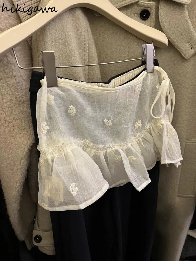 Mini Skirt Women 2025 Faldas Mujer De Moda Chic Saia Solid Color Korean Sweet Jupe Bandage Ruffles Cute Y2k Skirts New Bottoms