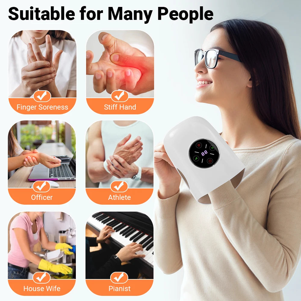 Electric Hand Massager with Air Compression Heat Cordless Palm Finger Massage Machine for Arthritis Finger Numbness Pain Relieve