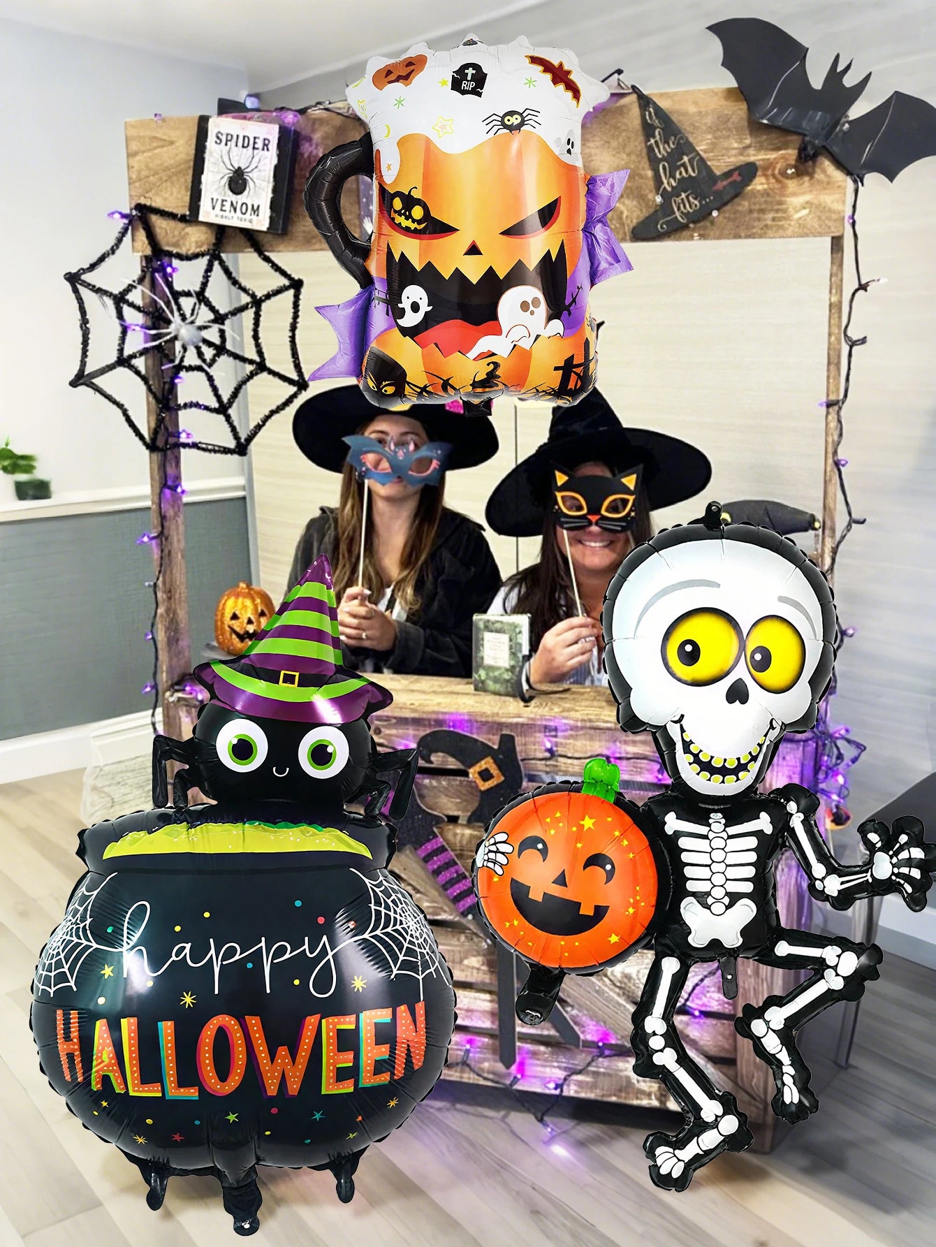 Halloween foil balloons, pumpkin skull witch balloons, happy halloween decorations, witch horror party, trick or treat party