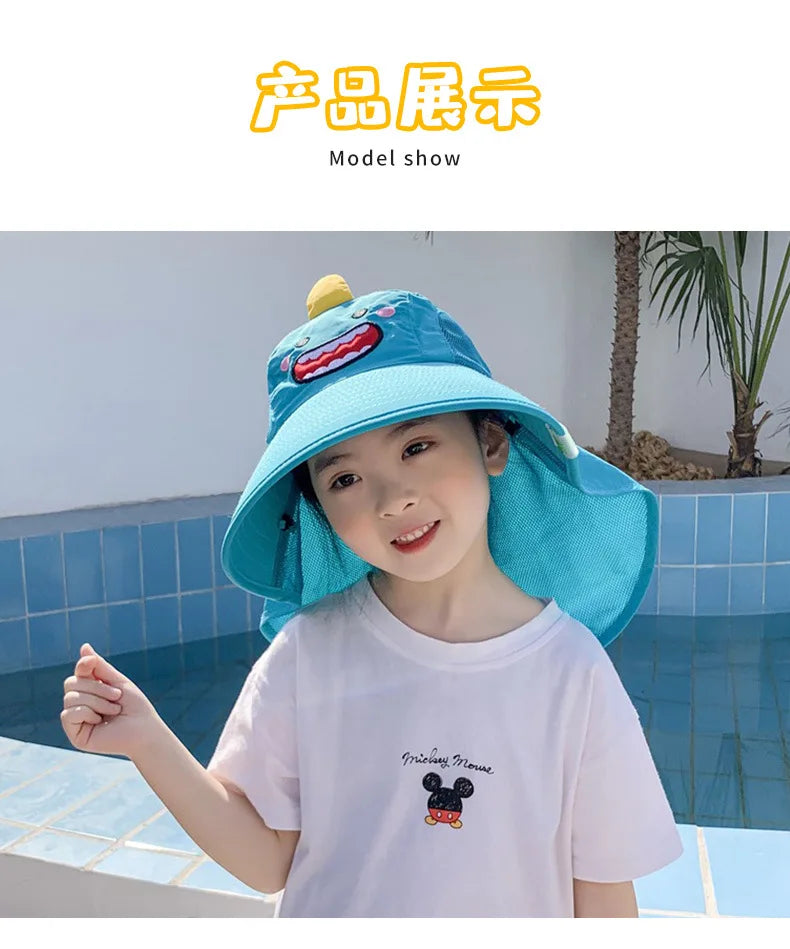 DANKEYISI Kids Bucket Hat Summer Sun Protection Large Brimmed Fisherman Hat Beach Animal Hat for Boys Girls Anti UV