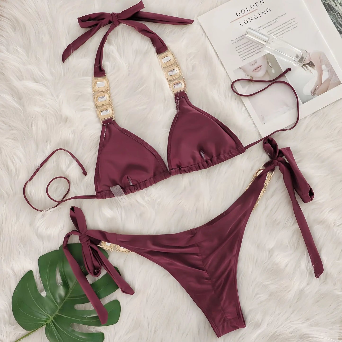 Sexy Rhinestone Bikini Set Women 2025 Luxury Pink Crystal Diamond Push Up Bandage Thong Swimsuit Beach Bathing Suit Swimwear