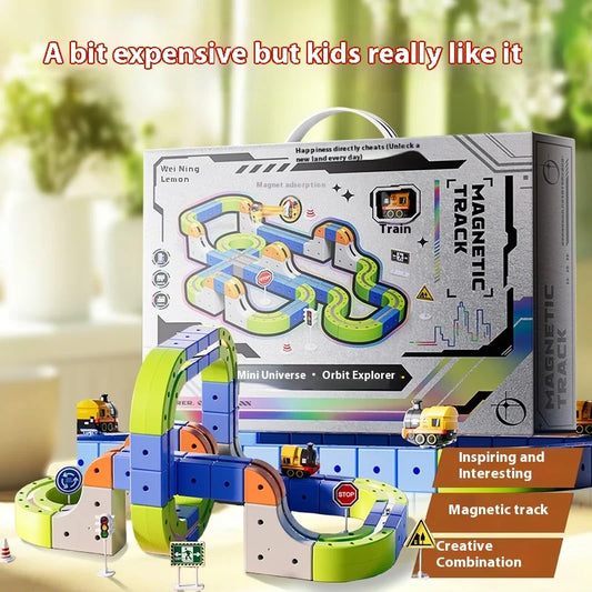 Magnetic Car STEM Racing Car Railtrack Set 2025 - Montessori Motorized Train & Gravity Maze Toy, Christmas Gift for Kids