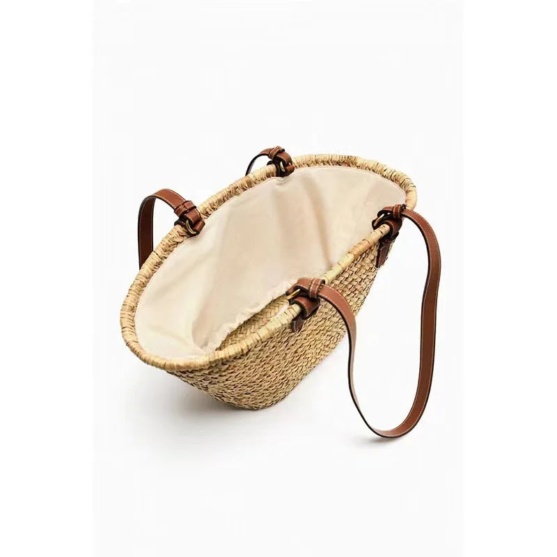 Fashion Large Capacity Straw Basket Bag Handmade Weave Women Shoulder Bags Casual Summer Beach Bag Big Tote Bali Shopper Purses
