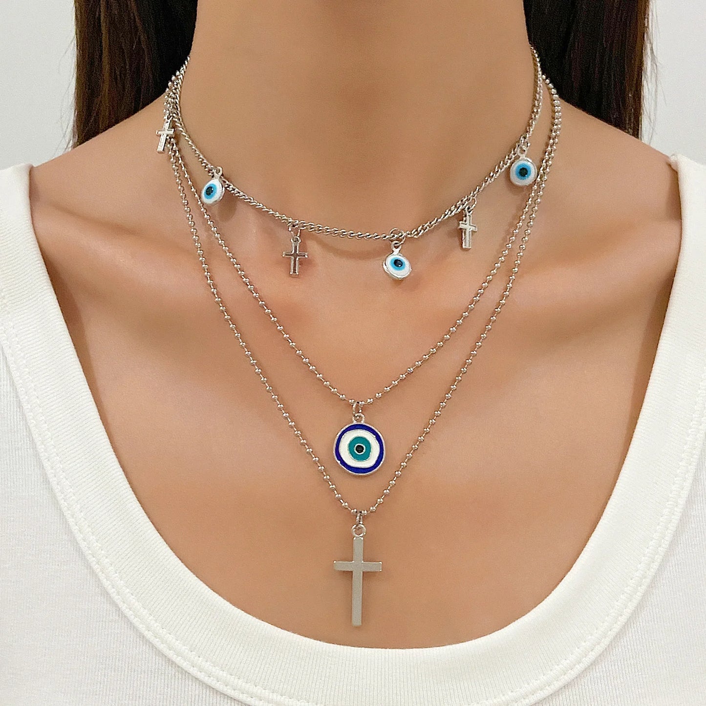 3 Layers Evil Eye Golden Pendant Necklace for Women Men Necklace Waterproof Chain Pendant For Girls Party Jewelry Gift