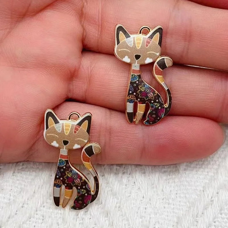 10pcs Cute Cat Charm for Jewelry Making Enamel Necklace Pendant Bracelet Earring Phone Accessories Diy Craft Supplies