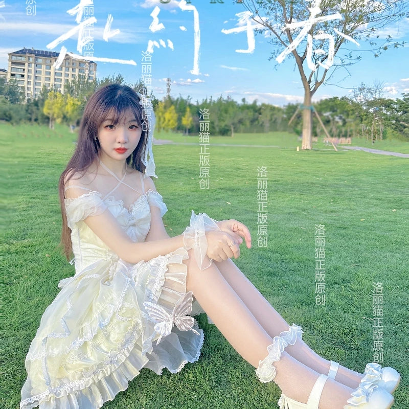 Lolita Sweet Girl Princess Dress Spring and Summer Off Shoulder Women's Short Sleeve Slim OP/JSK Short Ball Gown Dress