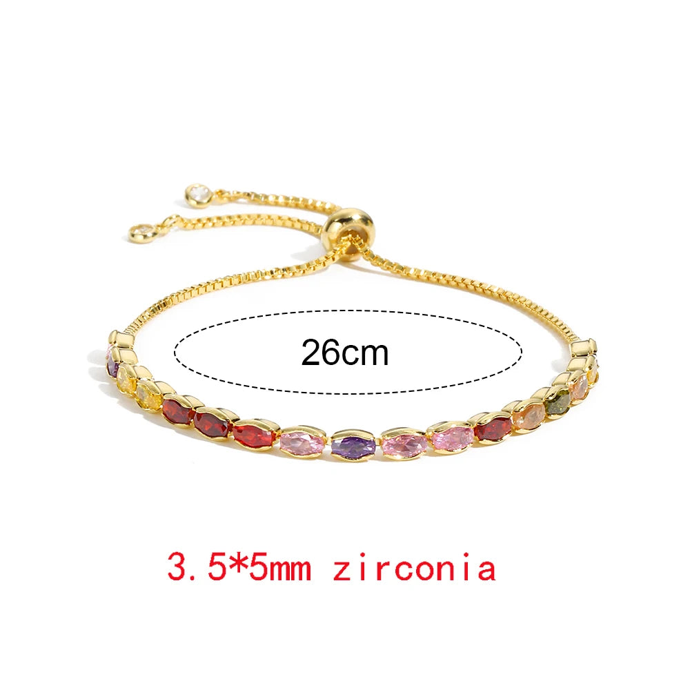 Luxury Rainbow Adjustable Multicolor Tennis Bracelets For Women Ladies Wedding Colorful Zircon Charm Bracelet Hand Chain Jewelry
