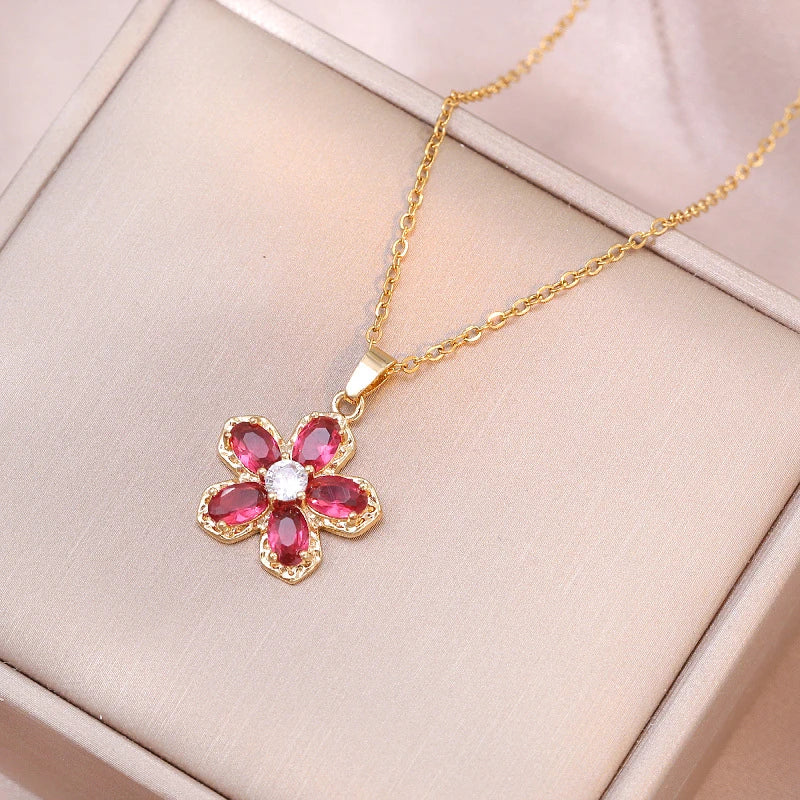 Titanium Steel Tulip Pendant Necklace Women New Fashion Elegant Five Flowers Necklace High Jewelry Party Gifts Wholesale