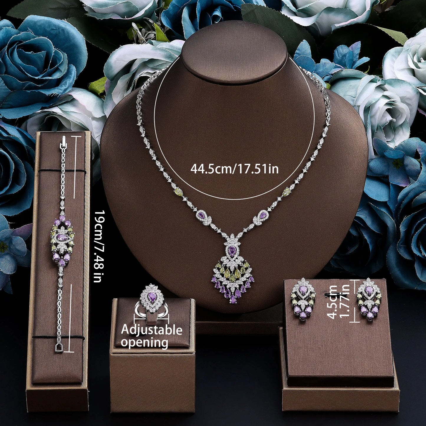 2024 Elegant Wedding Jewelry Set for Women Dubai UAE Bridal 4-piece Jewelry CZ Zircon Tassel Necklace Earrings Set