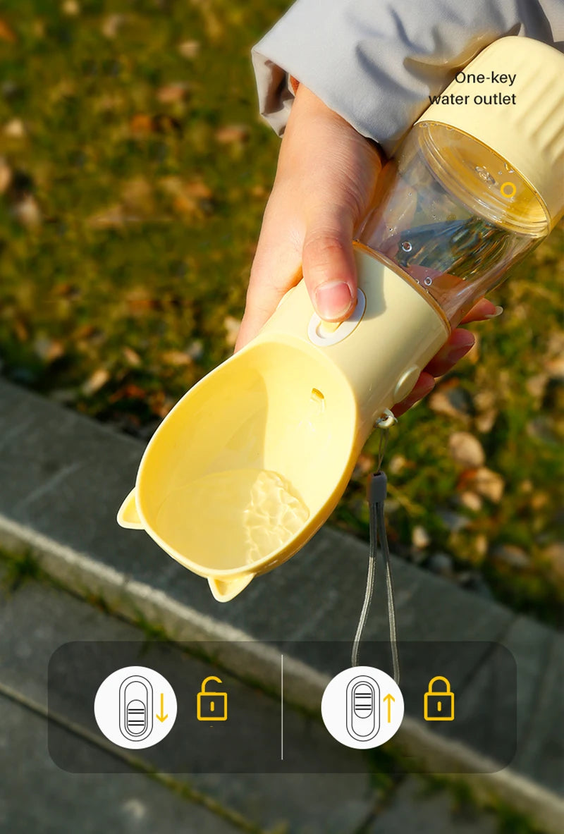 2 in 1 Portable Dog Water Bottle PC Plastic Cat Head Puppy Pet Drink Bowl 250ML Feeding Water Bowl 180ML Storage Food Container