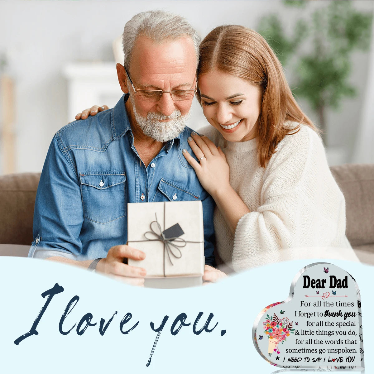 Birthday Gifts For Father Thank You Dad Gifts for Father's Day From Son Daughter Acrylic Heart Desk Plaque Sign For Table Decor