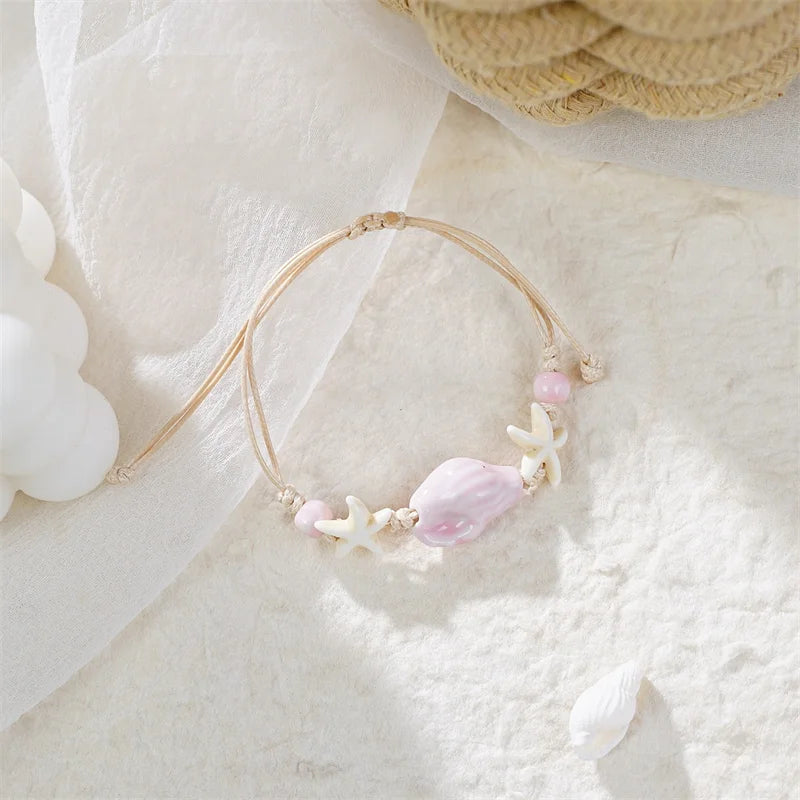 Bohemian Conch Starfish Shells Beaded Bracelets for Women Girls Boho Style Shell Beaded Beach Bangles Jewelry Gift Adjustable
