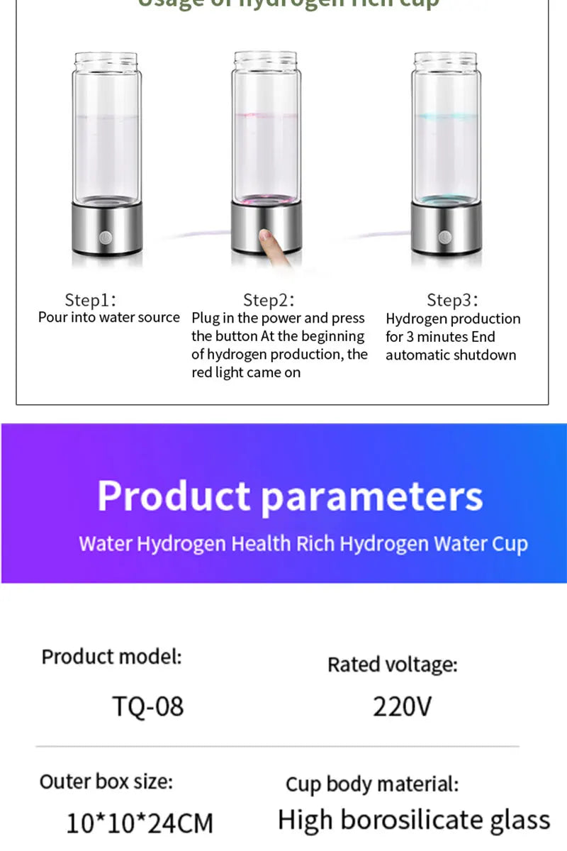 Portable 420ml Hydrogen-Rich Water Cup Electric Hydrogen Rich Water Generator Bottle Titanium Quality Filter Antioxidant Lonizer