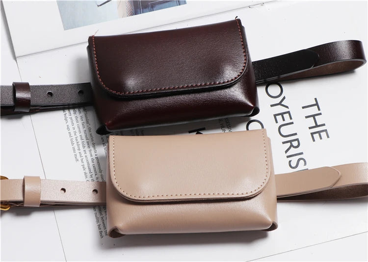 Genuine Leather Women's Thin Waistband Small Girdle Bag With Belt Korean Simple All-Match Decorative Dress Jeans Waist Belt