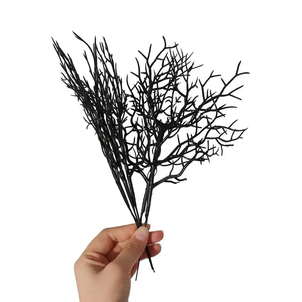 5pcs Black Halloween Artificial Dead Branch Antlers Shape Artificial Plastic Tree Branch Realistic Exquisite