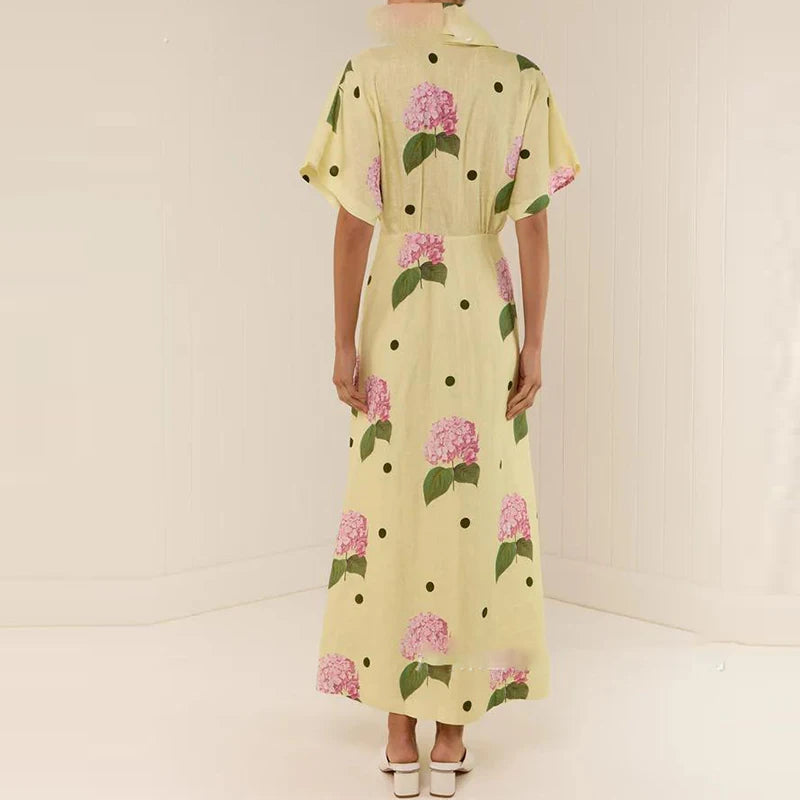 Sexy V-Neck Sling Boho Party Dress Womens Elegant Floral Print Hollow Long Dress Spring Summer High Waist Puff Sleeve Maxi Dress