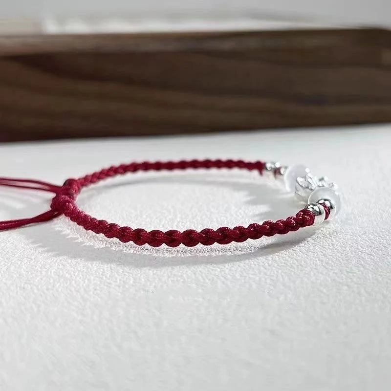 Vintage Handmade Chinese Style Braid Bracelet For Women Girls Fashion Lotus Flower Beaded Bracelet Jewelry Adjustable Gifts