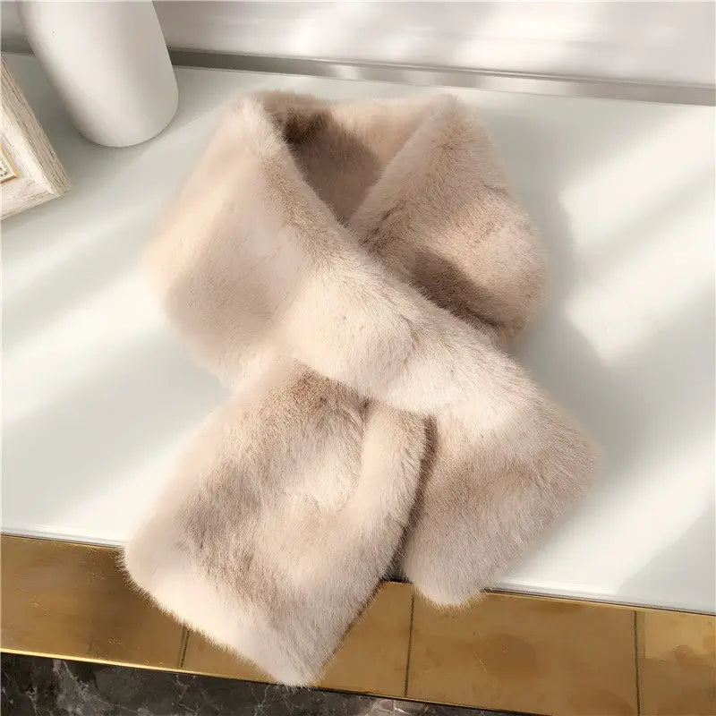 FAITOLAGI Korean Winter Faux Rabbit Fur Women Scarf Soft Plush Snood Scarves Solid Color Neck Collar Warmer Stuff Christmas Gift