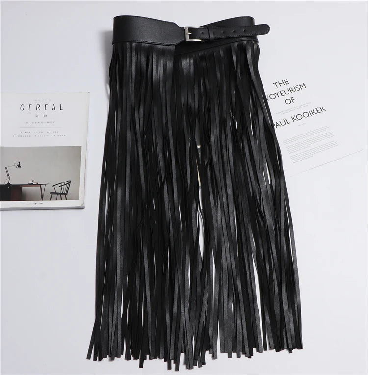 Street Shot Model Style Belt European American Fashion Extra Long Tassel Waistband Women's Waist Seal Leather Cummerbunds Skirt