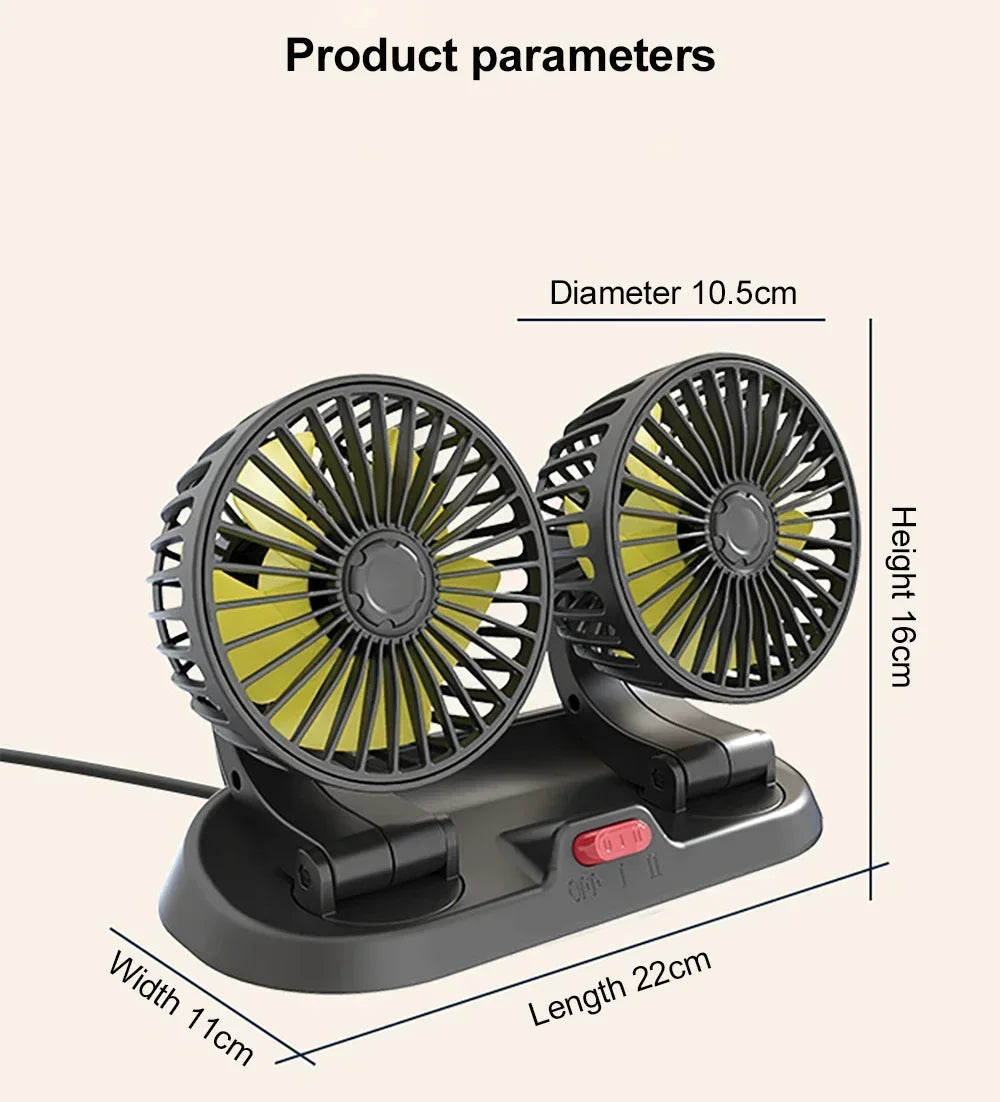 Car 5V 12V 24V Fan Cooling Car Fan Dual Head Usb Car Fan 2 Speeds Adjustable Auto Cooler Air Fan Car Accessories Wind Regulation