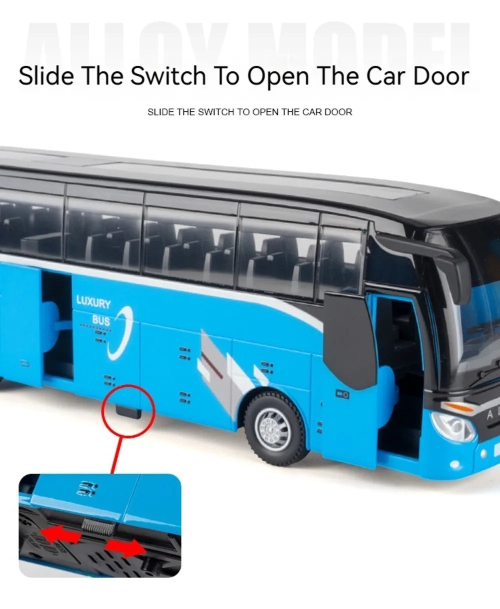 1:30 Business Single Alloy Diecast Double Decker Bus Model Toys Car Doors Opened Sound Light Pull Back Cars Child Christmas Gift