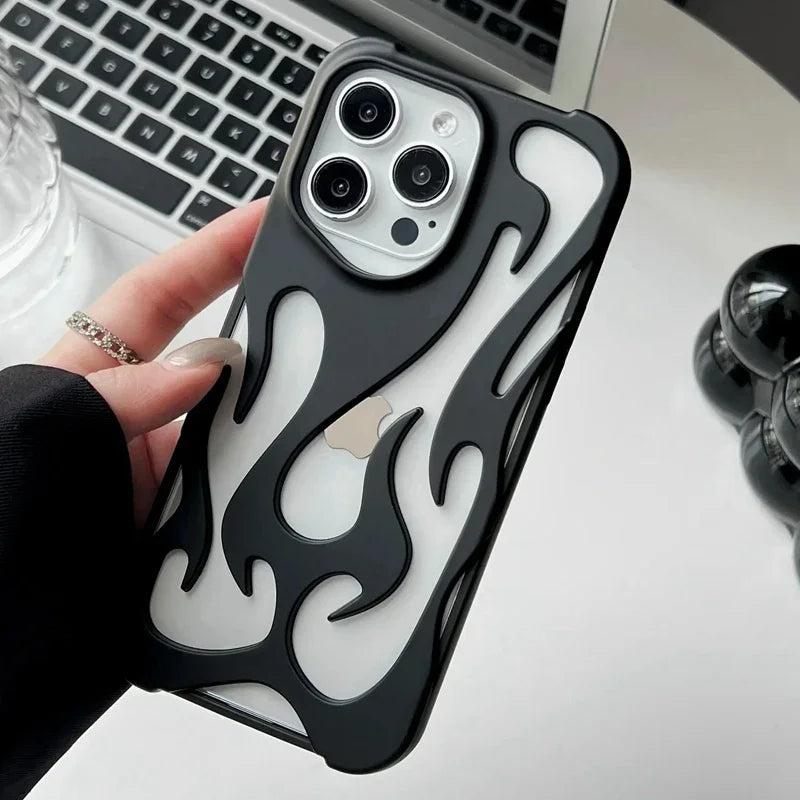 Air Soft Dissipate Heat Bumper Phone Case For iPhone 17 16 15 14 13 11 12 Pro Max Plus Luxury Matte Hollow Out Flame Back Cover