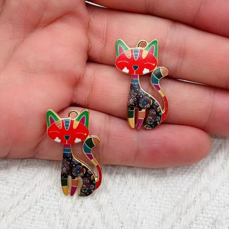 10pcs Cute Cat Charm for Jewelry Making Enamel Necklace Pendant Bracelet Earring Phone Accessories Diy Craft Supplies