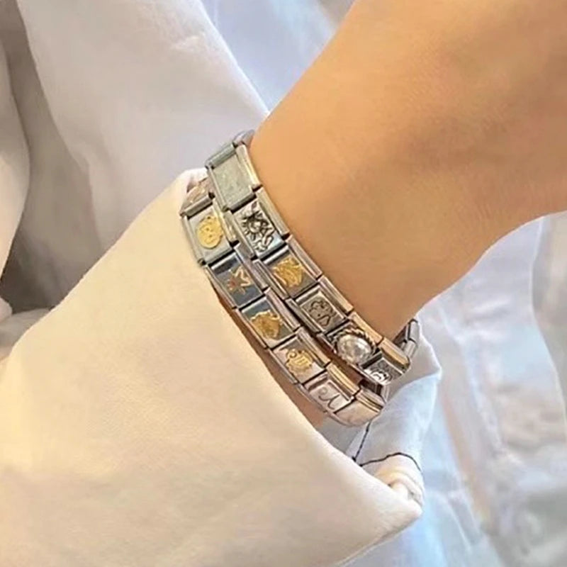 New Fashion Women Romantic Heart Star Zircon 9MM Width Stainless Steel Bracelet Bangle Girls Wedding Christmas Gift Jewelry