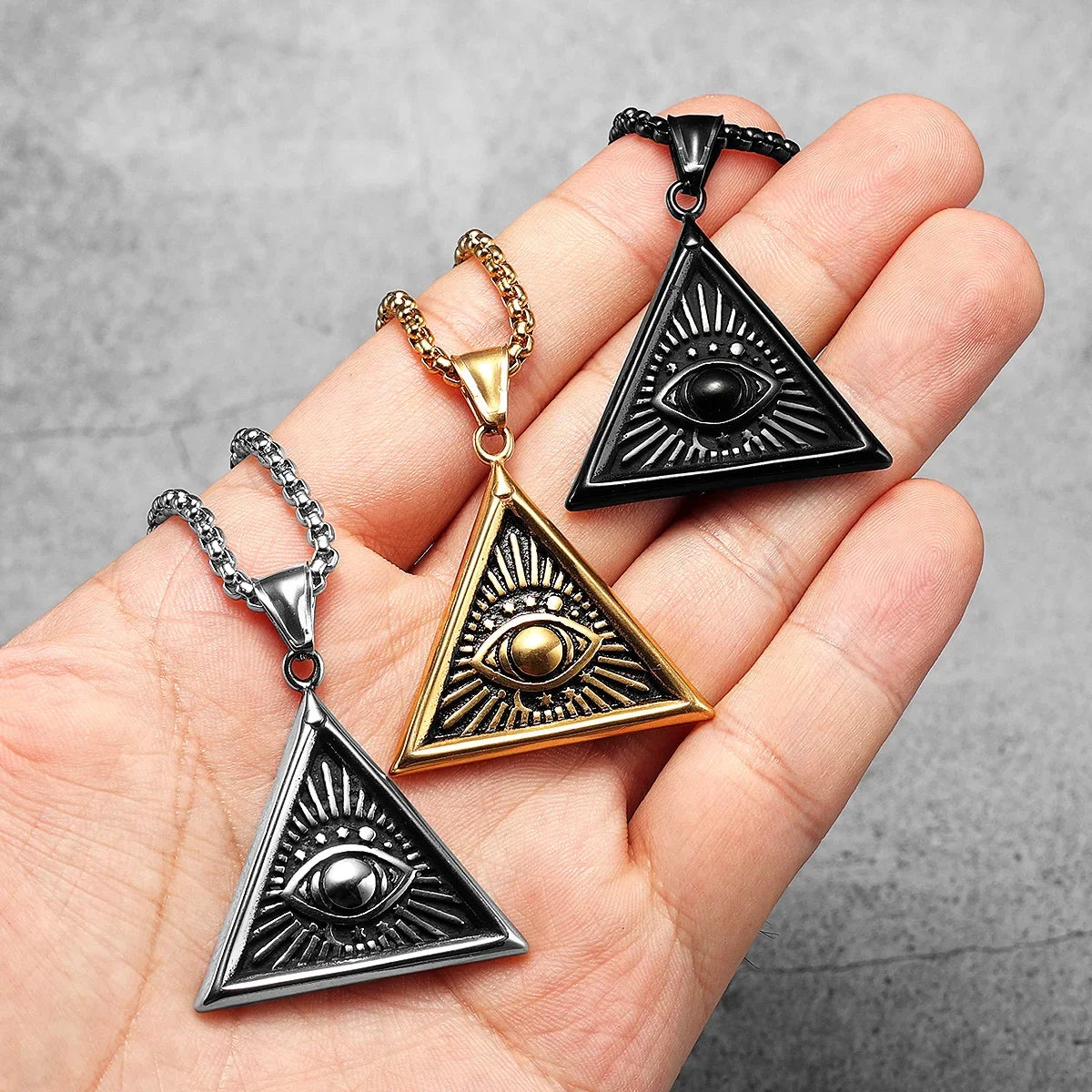Masonic Illuminati Eye Amulet Men Necklaces Stainless Steel Pendants Chains Women Jewelry Cool Male Accessories Gifts Wholesale