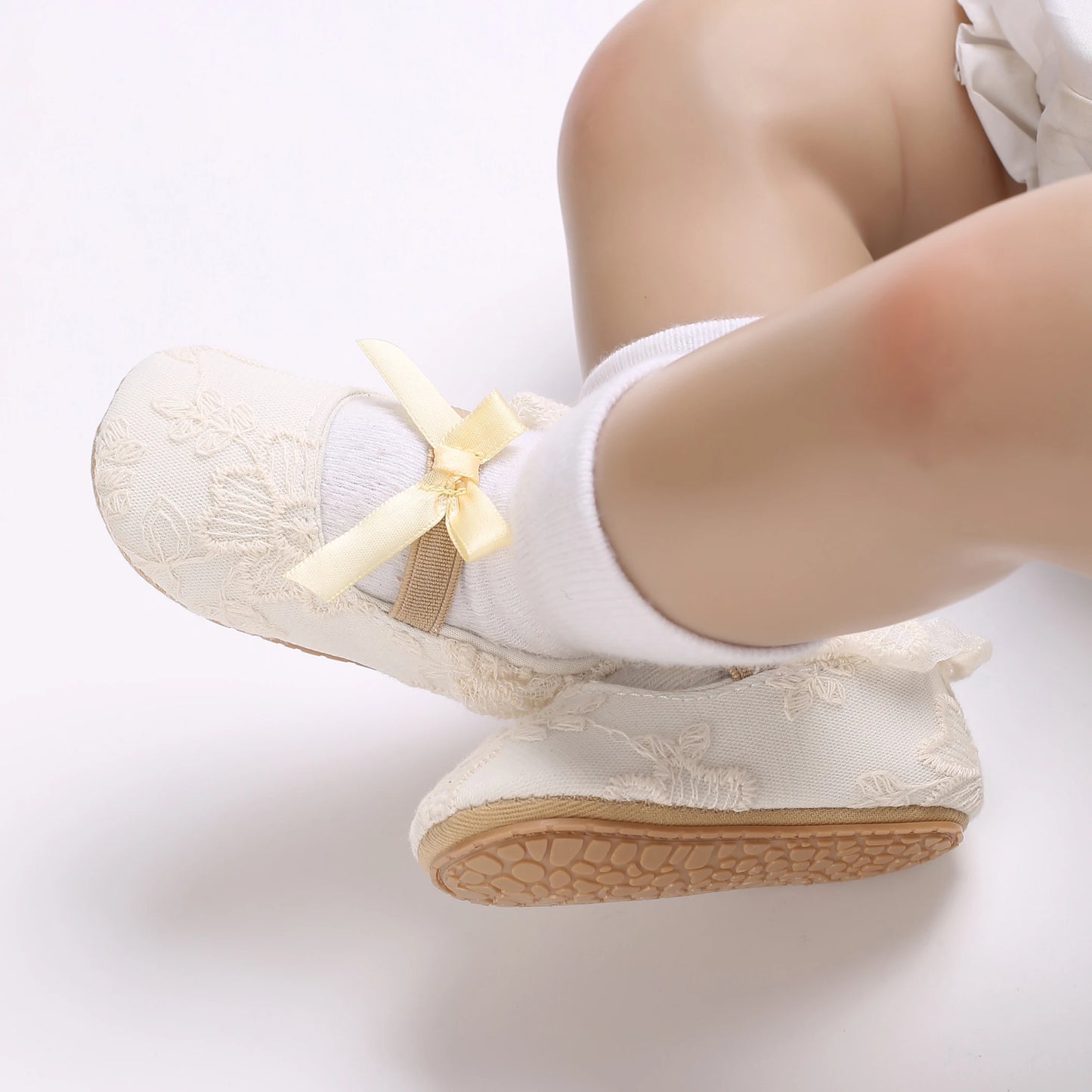Cute Lace Baby Princess Shoes for Spring And Autumn 0-18M Infant Girls Anti-Slip Rubber Sole Bow Detail Anti-Slip Footwear