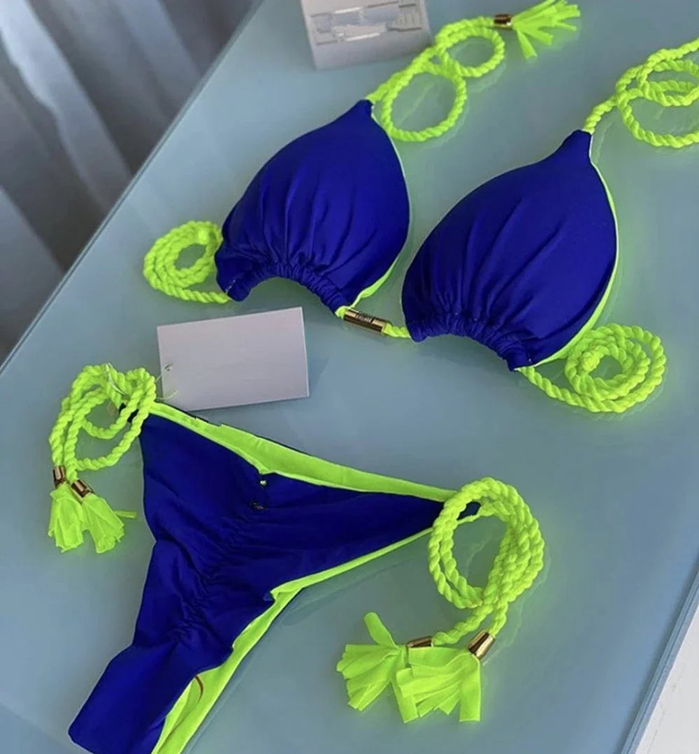 Swimsuit Women Bikinis Set Sexy Drawstring Bikini Beachwear Leopard Two-pieces Swimwear Bathing Suit Lace Up Bikini Set Biquinis