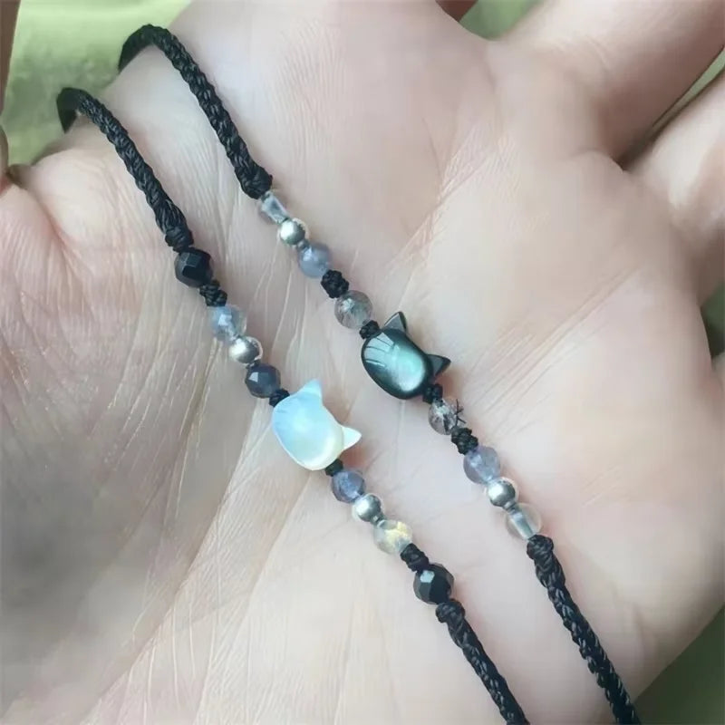 Lucky Pink Crystal Cats Friendship Bracelets For Best Friend Bff Matching Rope Chain Bracelet For Couples Jewelry Gift