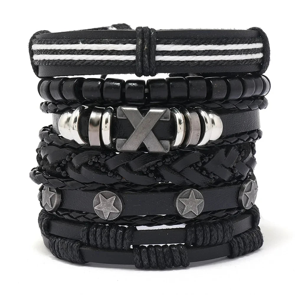 Bracelet for Men Fashion Pop Pentagram Beaded DIY Bracelet Set Stud Accessories Men's Punk Street Bracelet Retro Charm Bracelet