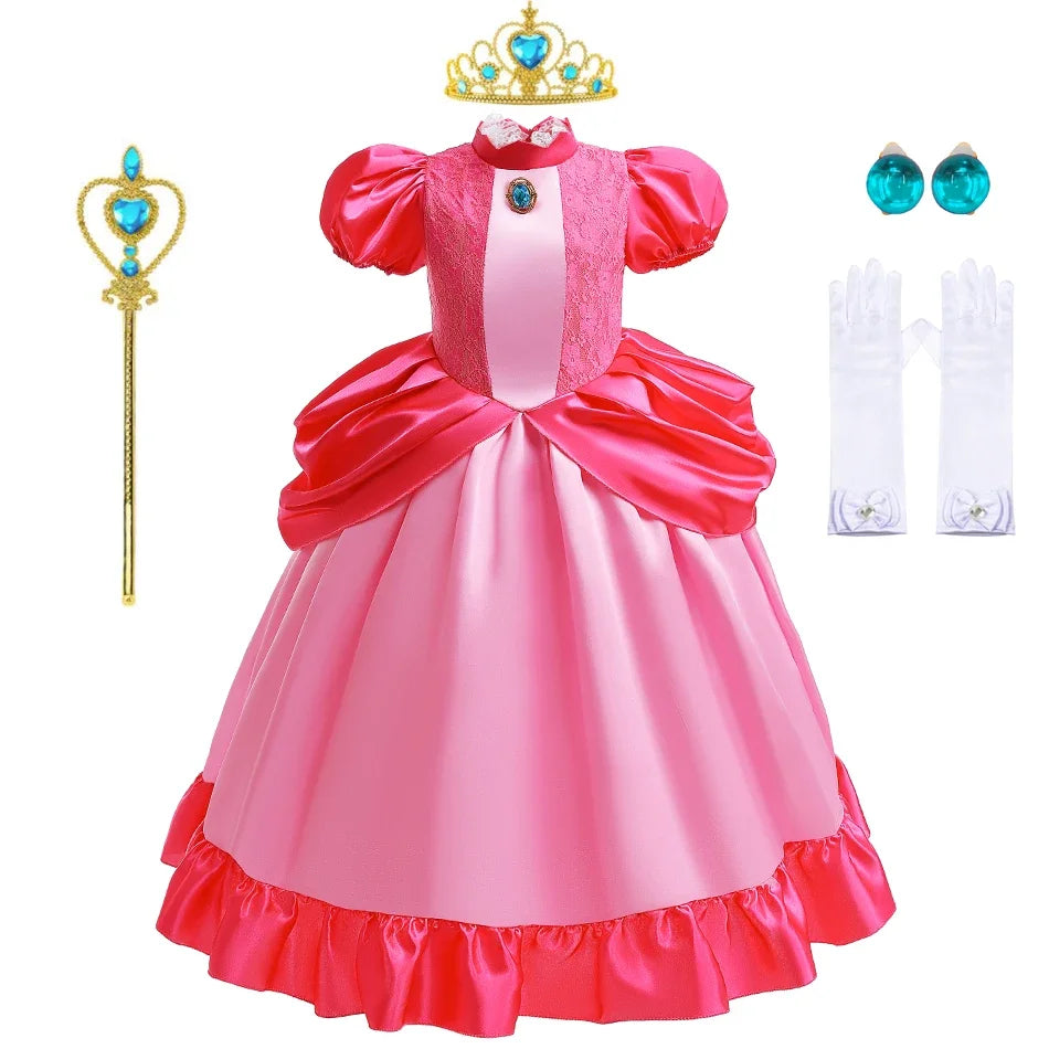 Peach Dress For Girls Cosplay Dress Up Princess Costume Halloween Game Role Play 4 6 8 10 Yrs Kid