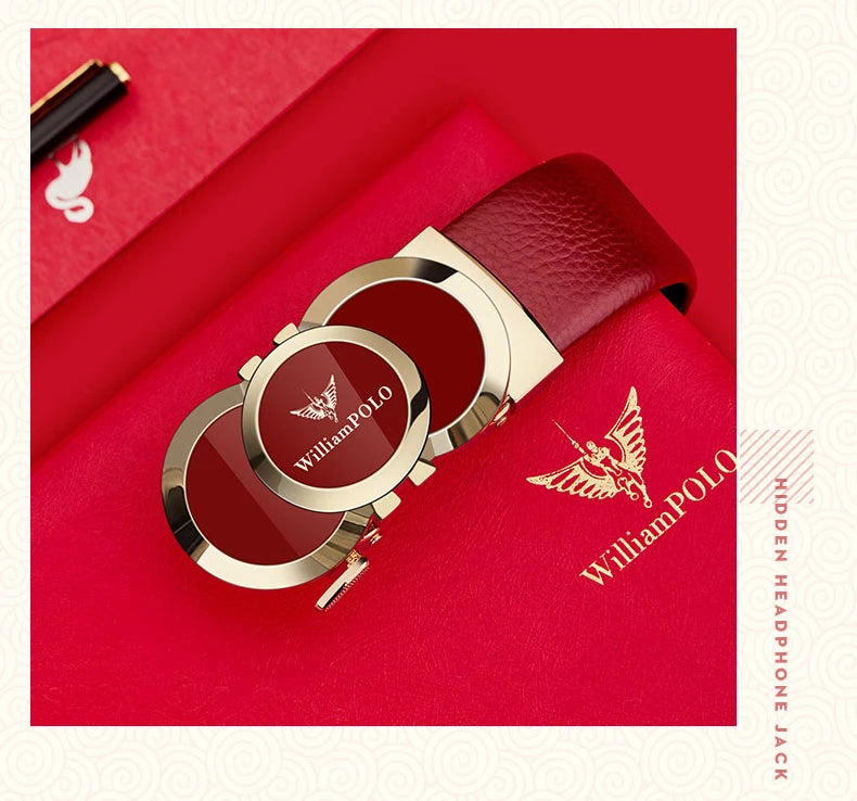 Genuine leather Chinese style men's belt, red belt, automatic buckle, personalized belt