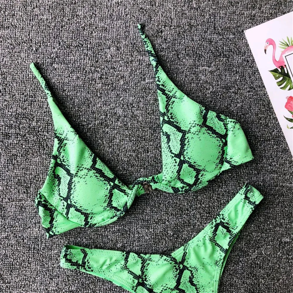 Snake Print Bikini Push Up Sexy Micro Swimsuit Thong Swimwear 2 Piece Beachwear Women Bathing Suit Bikinis Sets Female Swimsuits