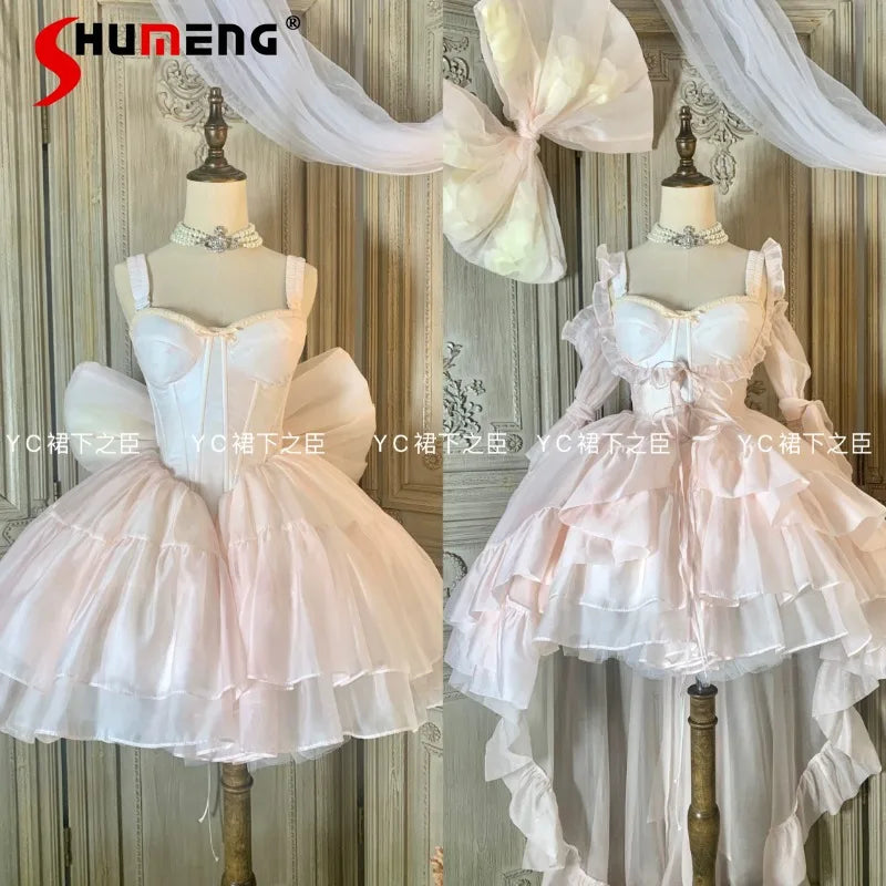 Japanese Lolita Y2k Princess Tutu Vestidos Trailing Big Bow High-end Light Luxury Birthday Dress Slim Fit Wedding Dresses Female