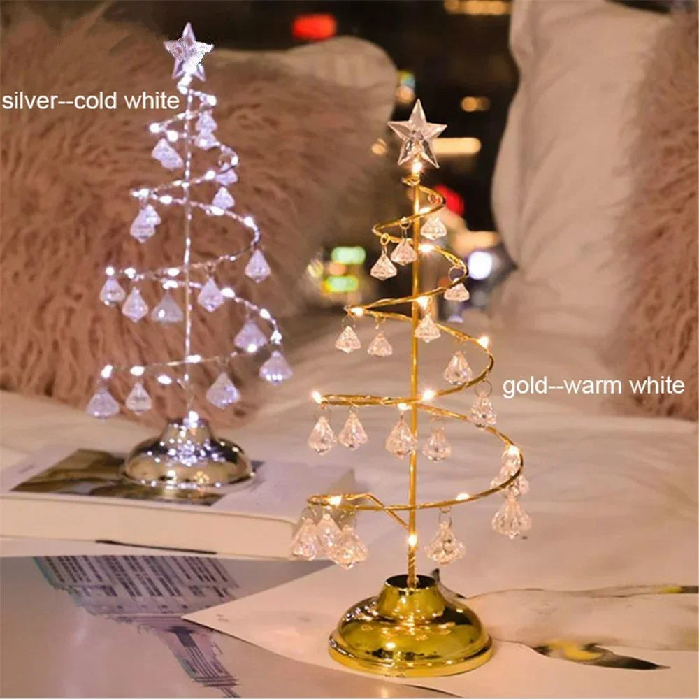 1Pcs LED Desk Lamp Crystal Diamond Christmas Tree Lamp Holiday Living Room Decoration Small Night Lamp Christmas Gift Decoration