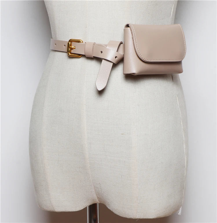 Genuine Leather Women's Thin Waistband Small Girdle Bag With Belt Korean Simple All-Match Decorative Dress Jeans Waist Belt